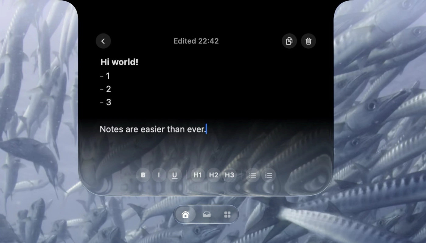 Droppy Notes editor showing visible text, formatting controls, and caret.