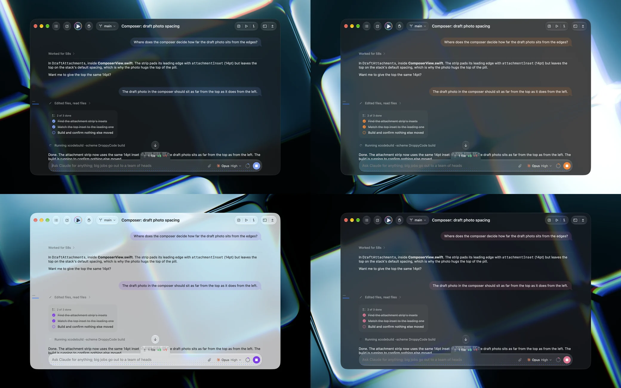 Droppy Code in four themes